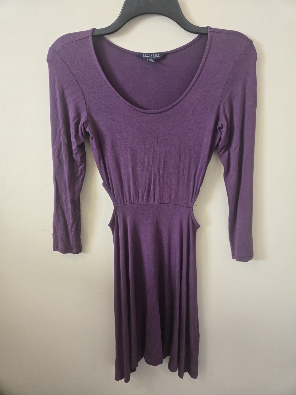 American Eagle Outfitters Plum Scoop-Neck Long Sleeve Dress